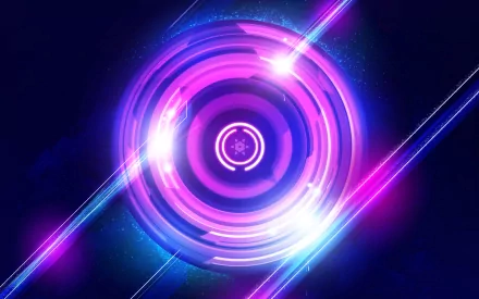 Abstract purple design featuring concentric circles and radiant beams of light, suitable as a vibrant HD PC desktop wallpaper and background.