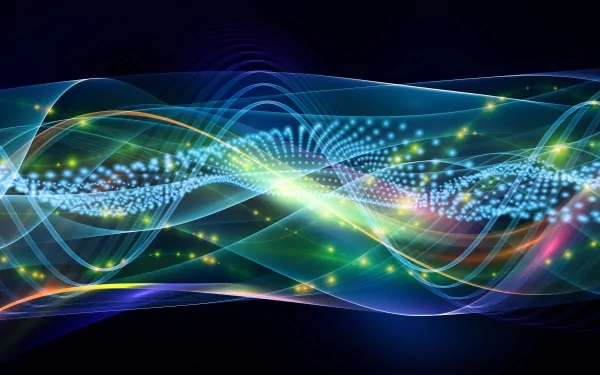 Abstract blue waves with glowing particles flow across a dark background, creating a dynamic 4K Ultra HD PC desktop wallpaper and background.