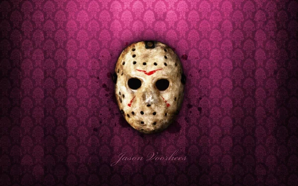 An HD wallpaper featuring the iconic mask of Jason Voorhees from the movie Friday The 13th (2009), set against a striking purple background.