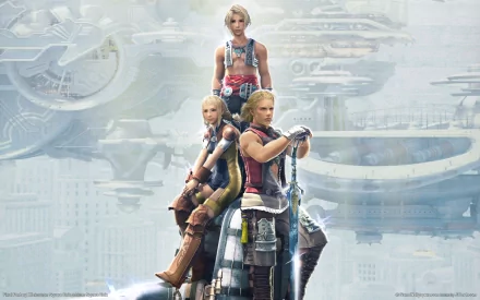 A dynamic HD wallpaper featuring characters from Final Fantasy XII, set against a futuristic background, showcasing a blend of adventure and fantasy.