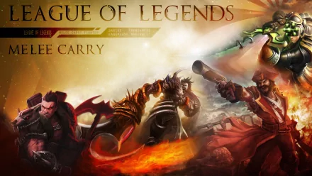 HD wallpaper featuring Master Yi, Tryndamere, Gangplank, and Darius from League of Legends, showcasing dynamic melee action in a vibrant, engaging background.