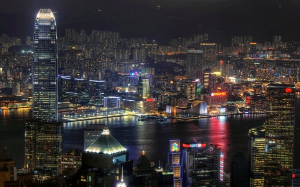 Hecho por el hombre Hong Kong Ciudades China Luz Noche Ciudad Edificio Skyline Fondo de pantalla HD | Fondo de Escritorio