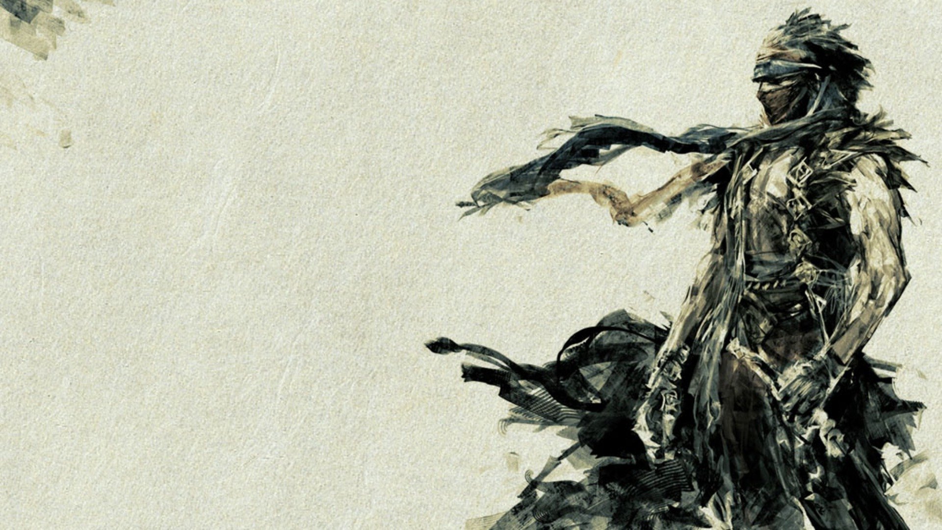 An artistic HD desktop wallpaper featuring a character from the video game Prince of Persia, highlighting dynamic movement with flowing fabrics against a textured background.
