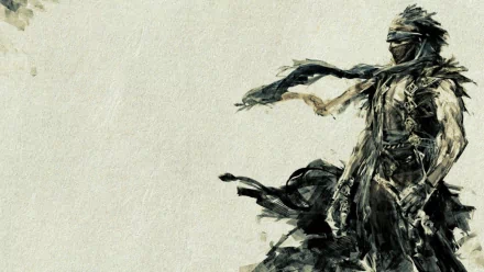 An artistic HD desktop wallpaper featuring a character from the video game Prince of Persia, highlighting dynamic movement with flowing fabrics against a textured background.