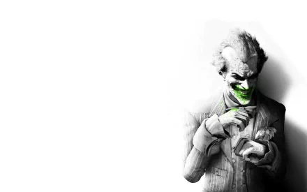 High-definition desktop wallpaper featuring the Joker from the video game Batman: Arkham City, showcasing his iconic smile and menacing presence against a stark background.