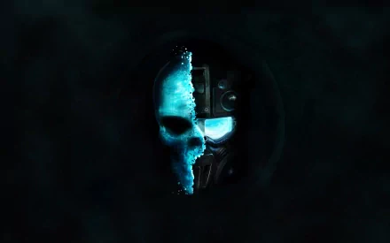 A striking HD wallpaper from Tom Clancy's Ghost Recon: Future Soldier, featuring a ghostly skull half illuminated with blue tones against a dark background.