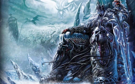 HD desktop wallpaper featuring the Lich King, a character from the video game World of Warcraft. The image depicts the icy, formidable Lich King in a dark, fantastical setting with intricate detailing.