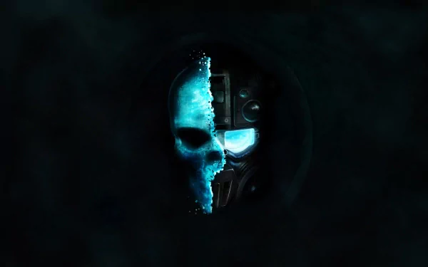 A striking HD wallpaper from Tom Clancy's Ghost Recon: Future Soldier, featuring a ghostly skull half illuminated with blue tones against a dark background.