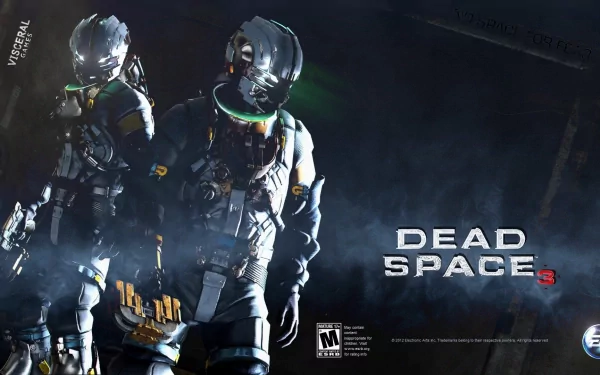 HD PC desktop wallpaper featuring two armored characters from the video game Dead Space 3 in a dark, atmospheric setting.