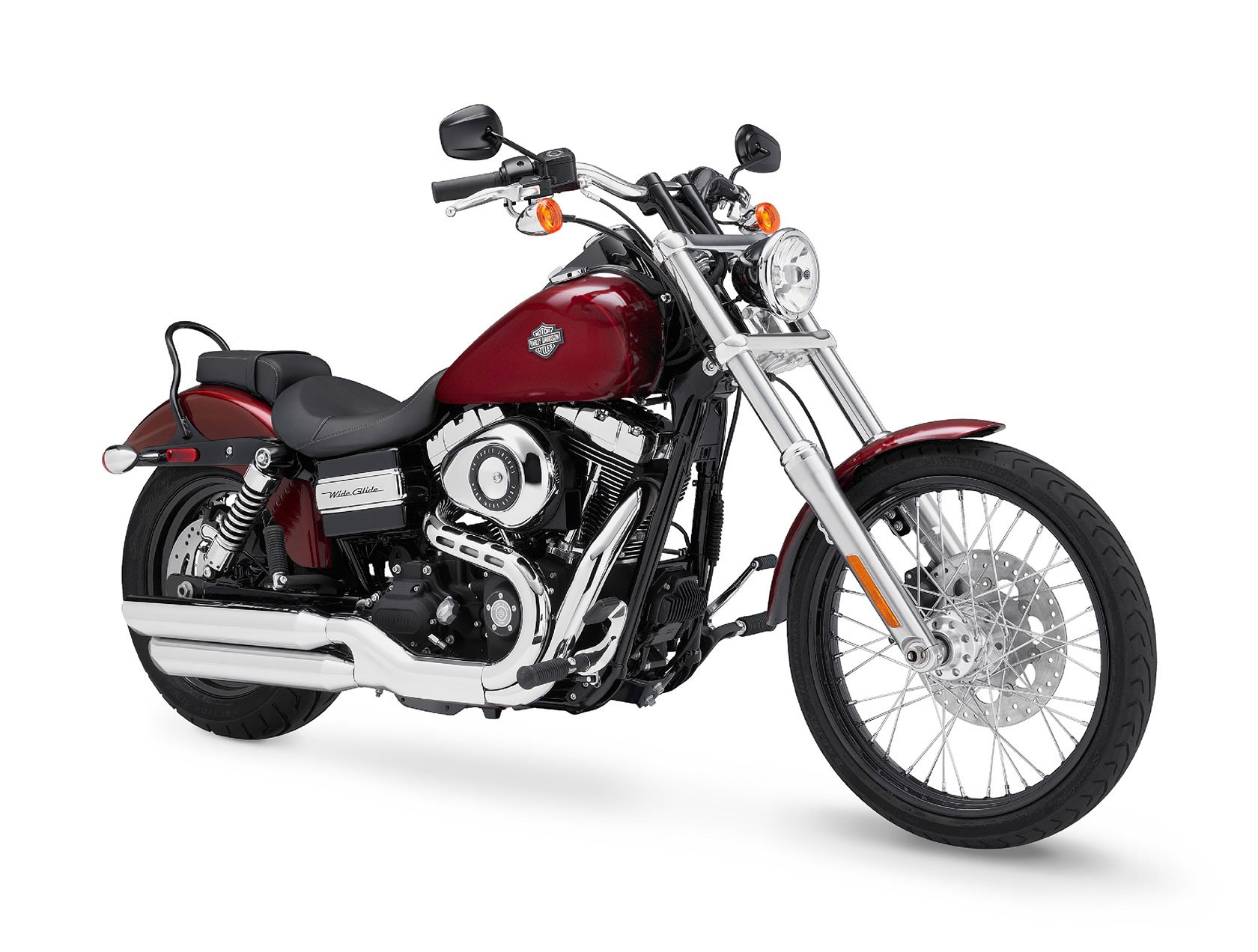 A sleek red Harley-Davidson motorcycle showcased against a white background, designed as an HD PC desktop wallpaper and background.
