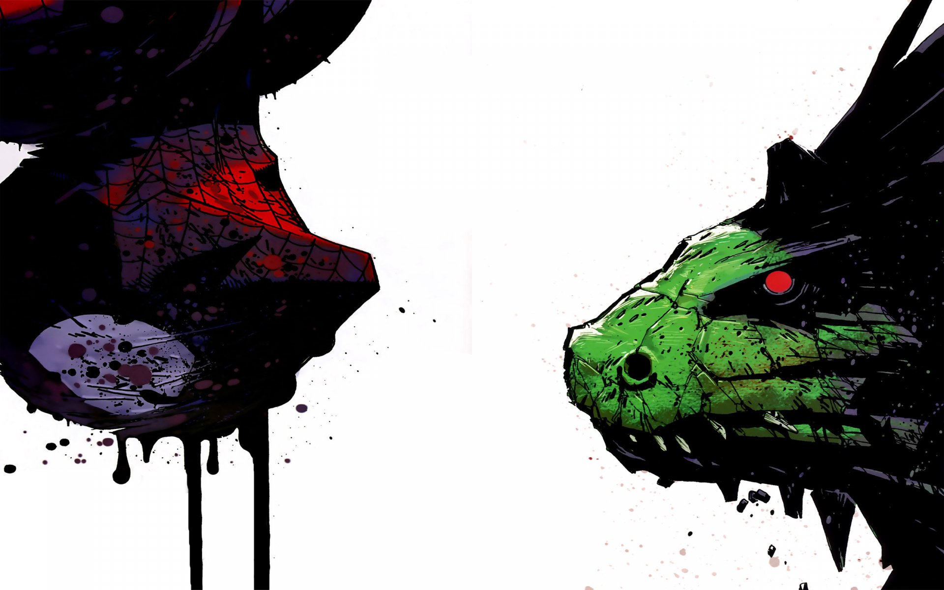A bold comic-style HD wallpaper featuring Spider-Man facing a menacing green dragon, with vibrant colors and dynamic art that captures a dramatic standoff.