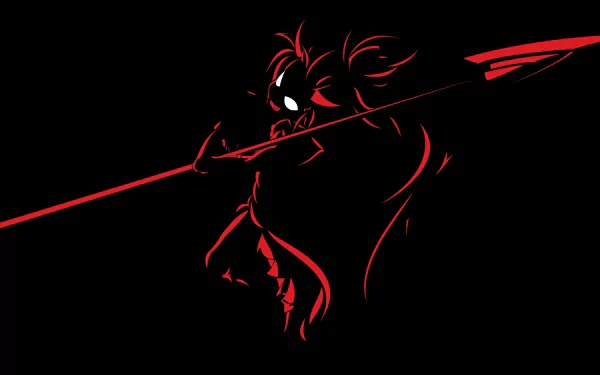 An HD wallpaper featuring Kyōko Sakura from the anime Puella Magi Madoka Magica, depicted in striking red and black, wielding her spear with confidence.