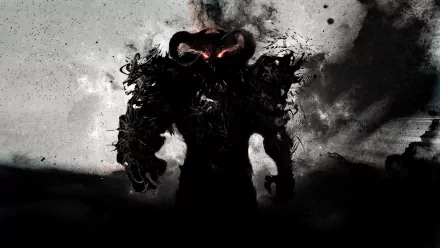 An ominous depiction of Dahaka from the video game Prince of Persia: Warrior Within, showcased as a dark and powerful figure against a textured, shadowy background.