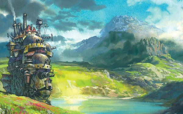 Anime Howl's Moving Castle Castle Scenery Watercolor HD Wallpaper | Background Image