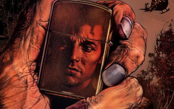 A gripping comic-themed desktop wallpaper featuring a dramatic close-up of a hand holding a lighter that reflects a man's intense face, embodying the essence of a preacher.