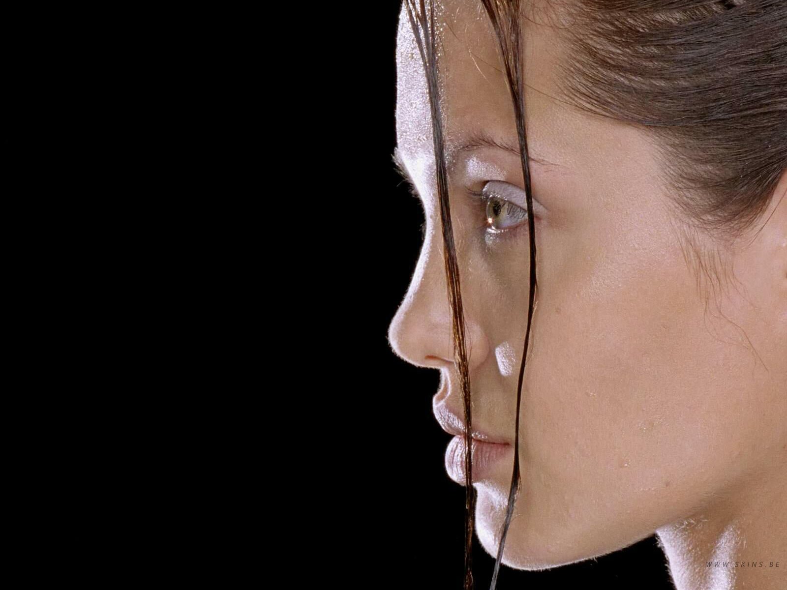 Close-up profile of Lara Croft from the movie Lara Croft: Tomb Raider, designed as a high-definition PC desktop wallpaper and background.