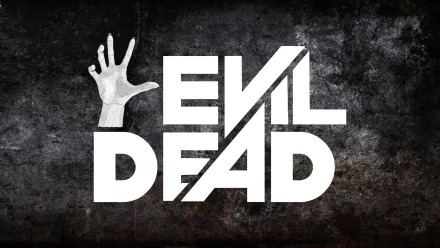 HD desktop wallpaper featuring the iconic Evil Dead (2013) logo, with a striking image of a hand reaching out against a dark, textured background.