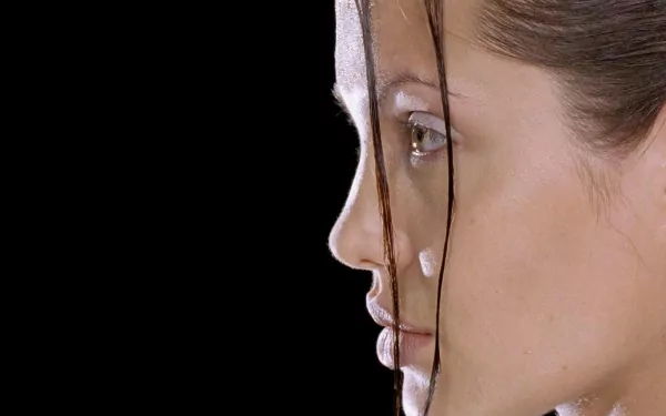 Close-up profile of Lara Croft from the movie Lara Croft: Tomb Raider, designed as a high-definition PC desktop wallpaper and background.