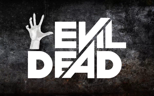 HD desktop wallpaper featuring the iconic Evil Dead (2013) logo, with a striking image of a hand reaching out against a dark, textured background.