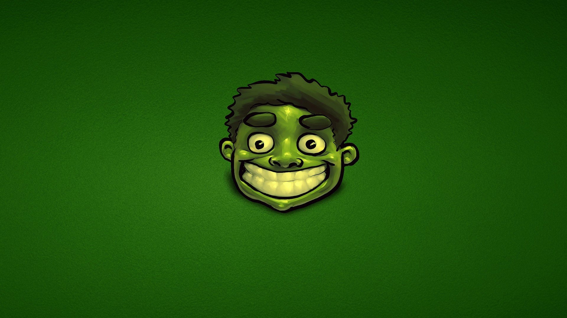 A vibrant comic-style HD wallpaper featuring a playful, green-skinned character with a big smile, set against a solid green background.