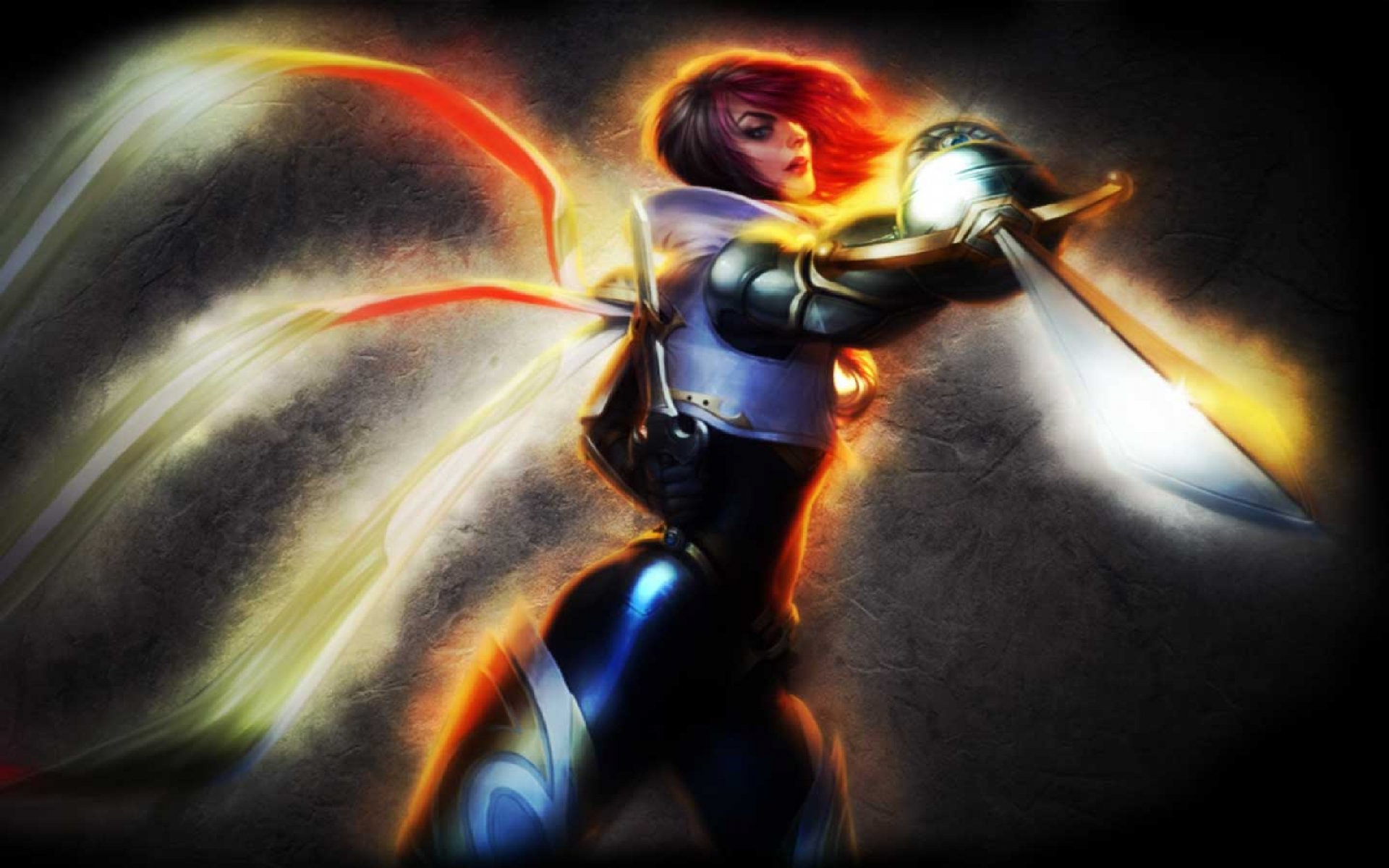 HD PC desktop wallpaper featuring Fiora from League of Legends, showcasing dynamic lighting and action in this video game-inspired artwork.