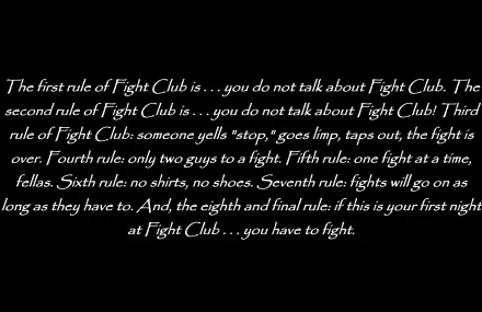HD PC desktop wallpaper background: black image with elegant white script displaying the rules from the movie Fight Club.