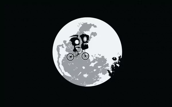 HD desktop wallpaper featuring an iconic scene from E.T. the Extra-Terrestrial with silhouettes of a bicycle flying across a full moon.