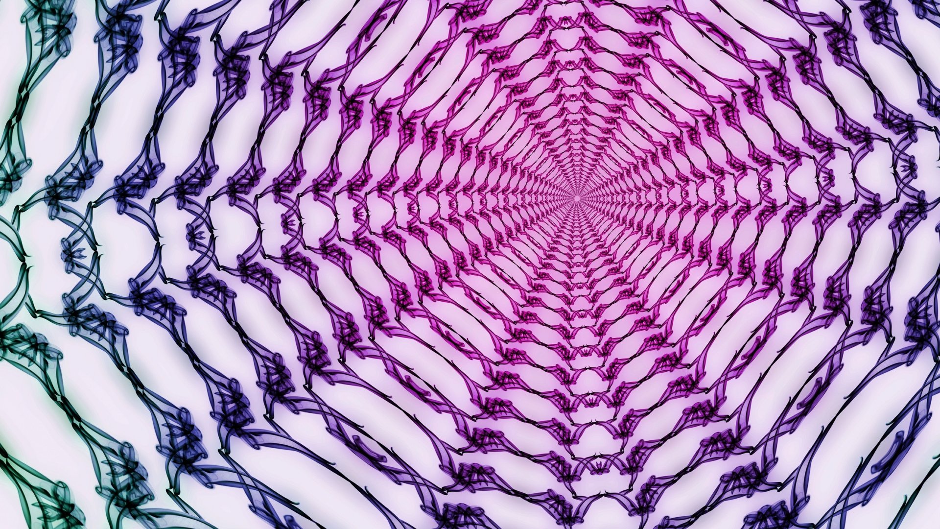 Abstract artistic design with intricate purple and blue web-like patterns radiating from the center, presented as an HD PC desktop wallpaper and background.
