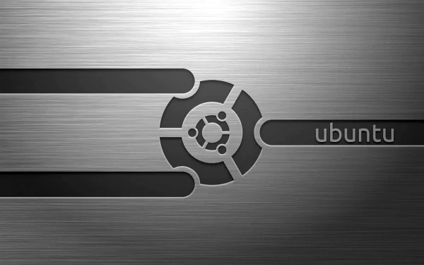 An HD desktop wallpaper featuring the Ubuntu logo on a sleek metallic background, symbolizing Linux technology and innovation.