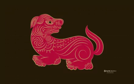 HD PC desktop wallpaper featuring a man-made, stylized red dog design inspired by Chinese zodiac motifs, labeled with Zune on a dark background.