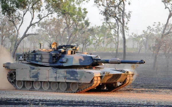 4K Ultra HD desktop wallpaper featuring a military tank in a dusty, wooded environment during daylight.