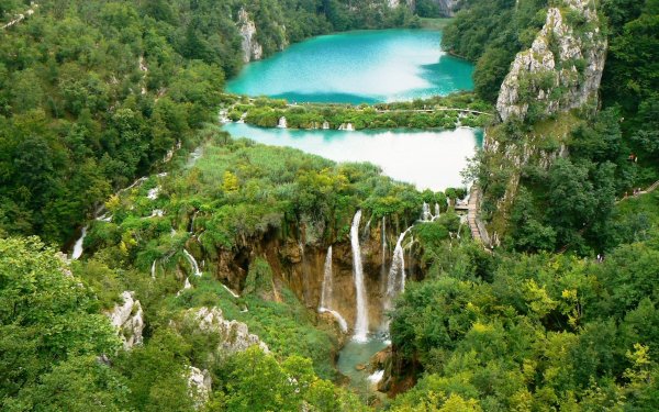 Aarde/Natuur Waterval Watervallen Bos Plitvice Lakes National Park Kroatië HD Wallpaper | Achtergrond