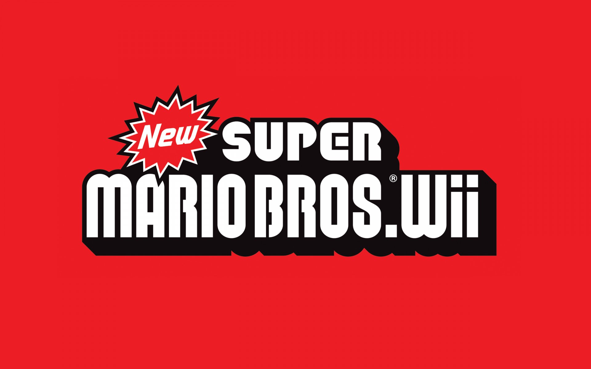 HD PC desktop wallpaper featuring the logo of New Super Mario Bros. Wii, a popular video game from the Super Mario Bros. series on the Wii console.