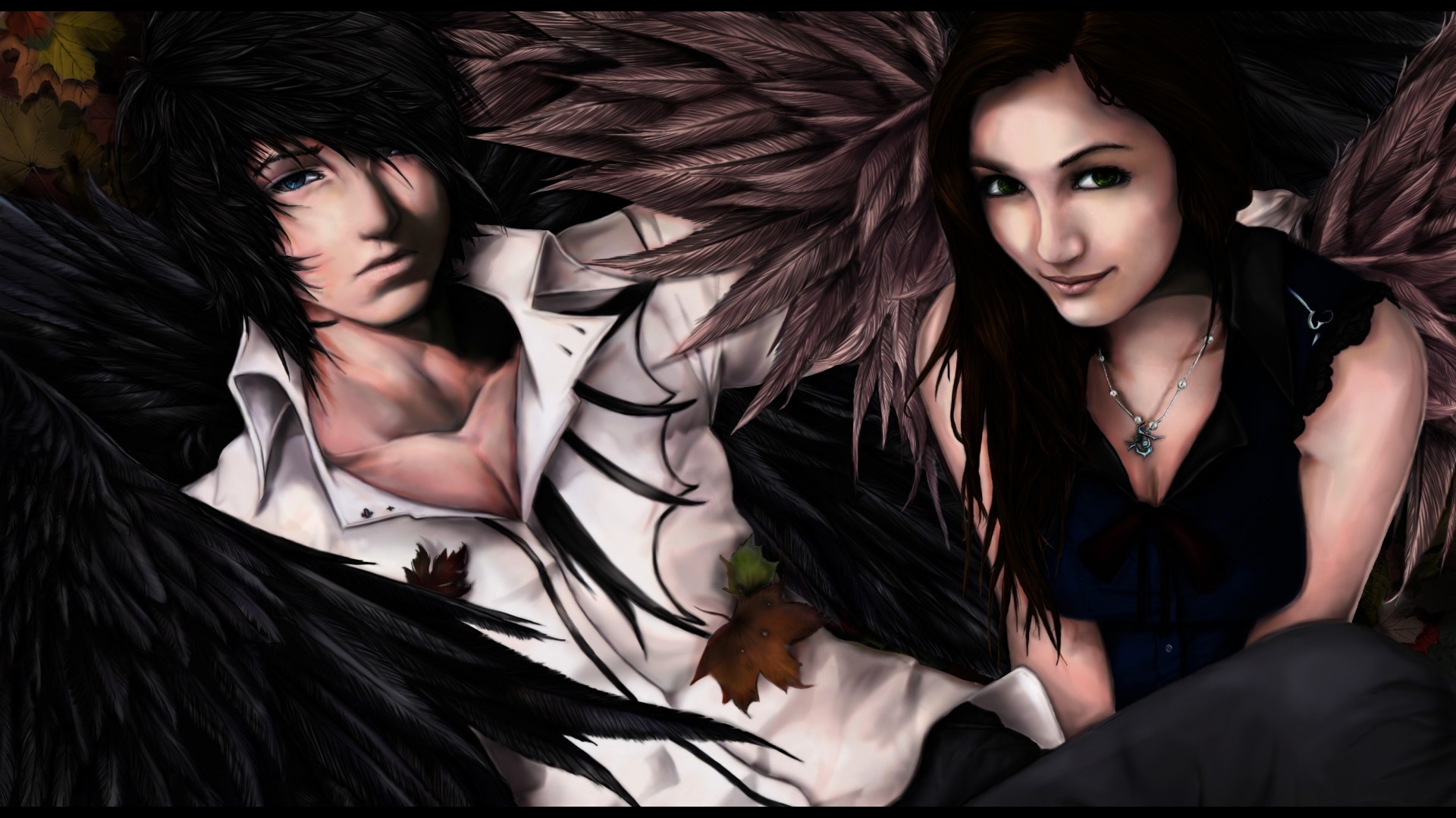 Angel and demon, manga, anime, couple, love, HD wallpaper