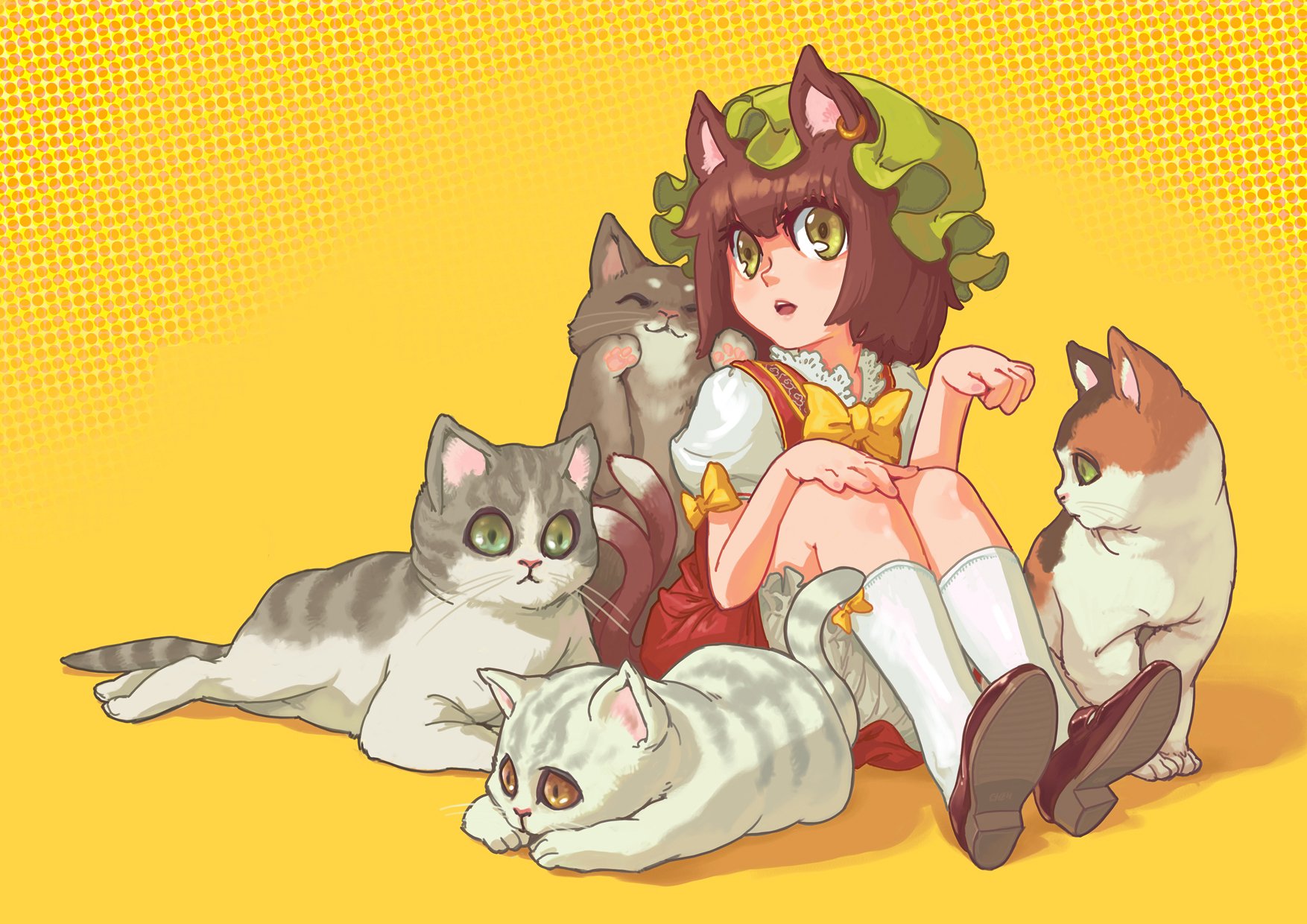 Download Chen (Touhou) Anime Touhou Girl Cat Anime Girl Anime Cat Wallpaper
