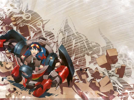 HD PC desktop wallpaper featuring anime-style art from Tengen Toppa Gurren Lagann with dynamic characters and bold mechanical designs.