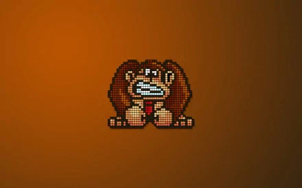 HD PC desktop wallpaper featuring retro pixel art of Donkey Kong from the classic video game against a plain orange background.