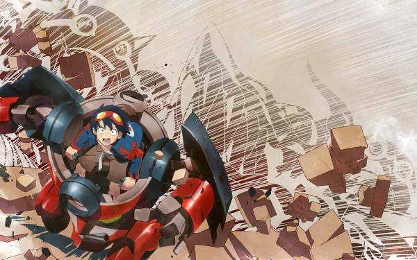 HD PC desktop wallpaper featuring anime-style art from Tengen Toppa Gurren Lagann with dynamic characters and bold mechanical designs.