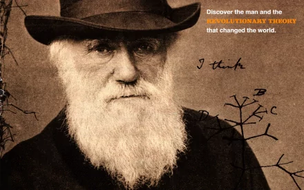 HD desktop wallpaper featuring a detailed portrait of Charles Darwin with a beard, highlighting his revolutionary theory of evolution.