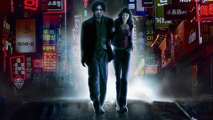 movie Oldboy (2003) neon lights cityscape couple HD Desktop Wallpaper | Background Image