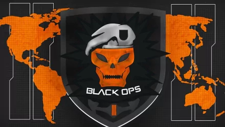 HD desktop wallpaper featuring the iconic skull logo of Call of Duty: Black Ops, surrounded by a world map design, embodying the game's tactical and intense theme.