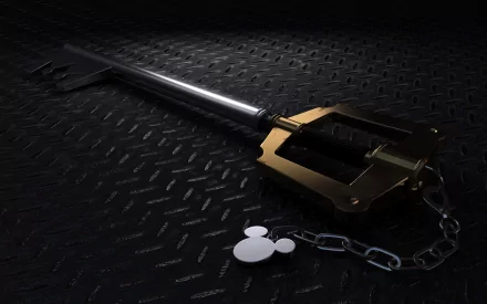 HD desktop wallpaper featuring a Keyblade from the video game Kingdom Hearts, displayed on a textured, dark background.