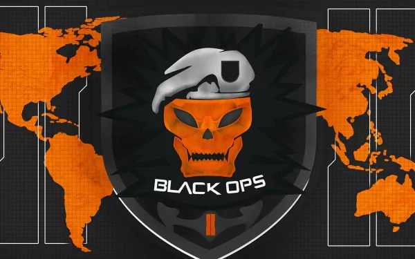 HD desktop wallpaper featuring the iconic skull logo of Call of Duty: Black Ops, surrounded by a world map design, embodying the game's tactical and intense theme.