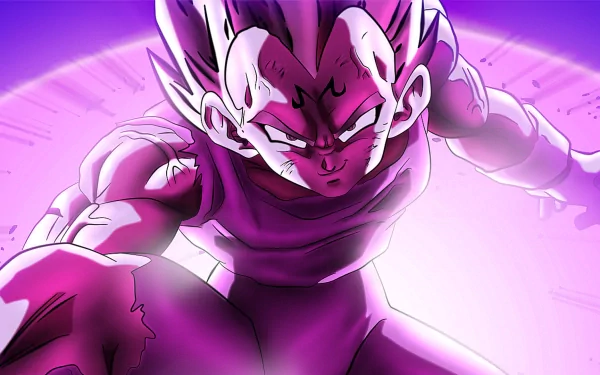 HD wallpaper featuring Vegeta from Dragon Ball Z, showcasing his dynamic pose against a vibrant purple background, capturing the essence of anime action and intensity.