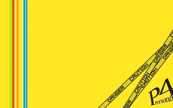 HD PC desktop wallpaper featuring vibrant yellow background with colorful vertical stripes and caution tape design from the video game Persona 4.