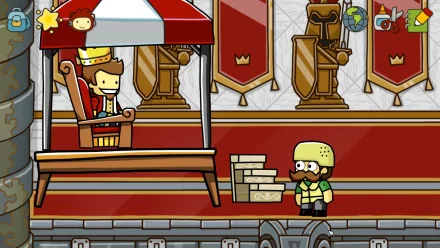 HD Scribblenauts Unlimited desktop wallpaper featuring a character on a throne and another with a helmet.