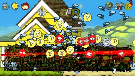 HD desktop wallpaper featuring vibrant Scribblenauts Unlimited game art with character and item icons on a colorful backdrop.