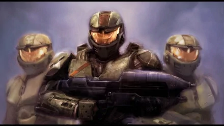 HD PC desktop wallpaper featuring armored soldiers from the video game Halo Wars, set against a smoky, battle-ready background.