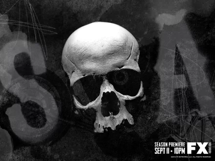 A striking HD desktop wallpaper featuring a skull and the letters S.A. references the TV show Sons of Anarchy, encapsulating its edgy and rebellious spirit.