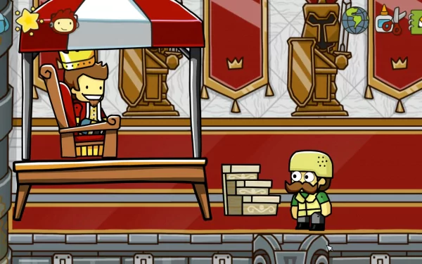 HD Scribblenauts Unlimited desktop wallpaper featuring a character on a throne and another with a helmet.